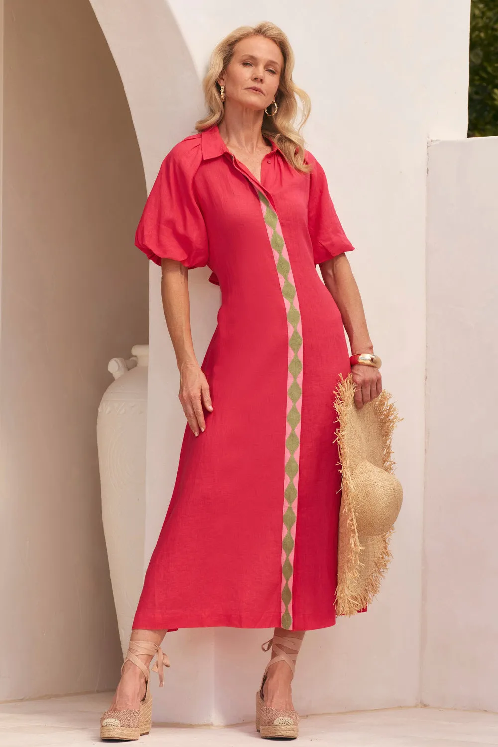 Plus Fit Matilda Linen Collared Dress in Watermelon