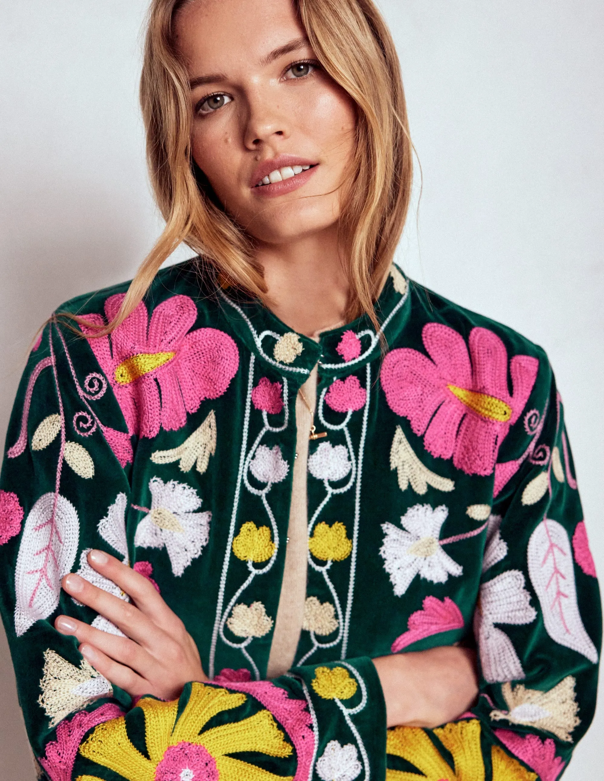 wrinkle free finish Shrink Resistant Treatment Embroidered Souvenir Jacket-Emerald Night Embroidery