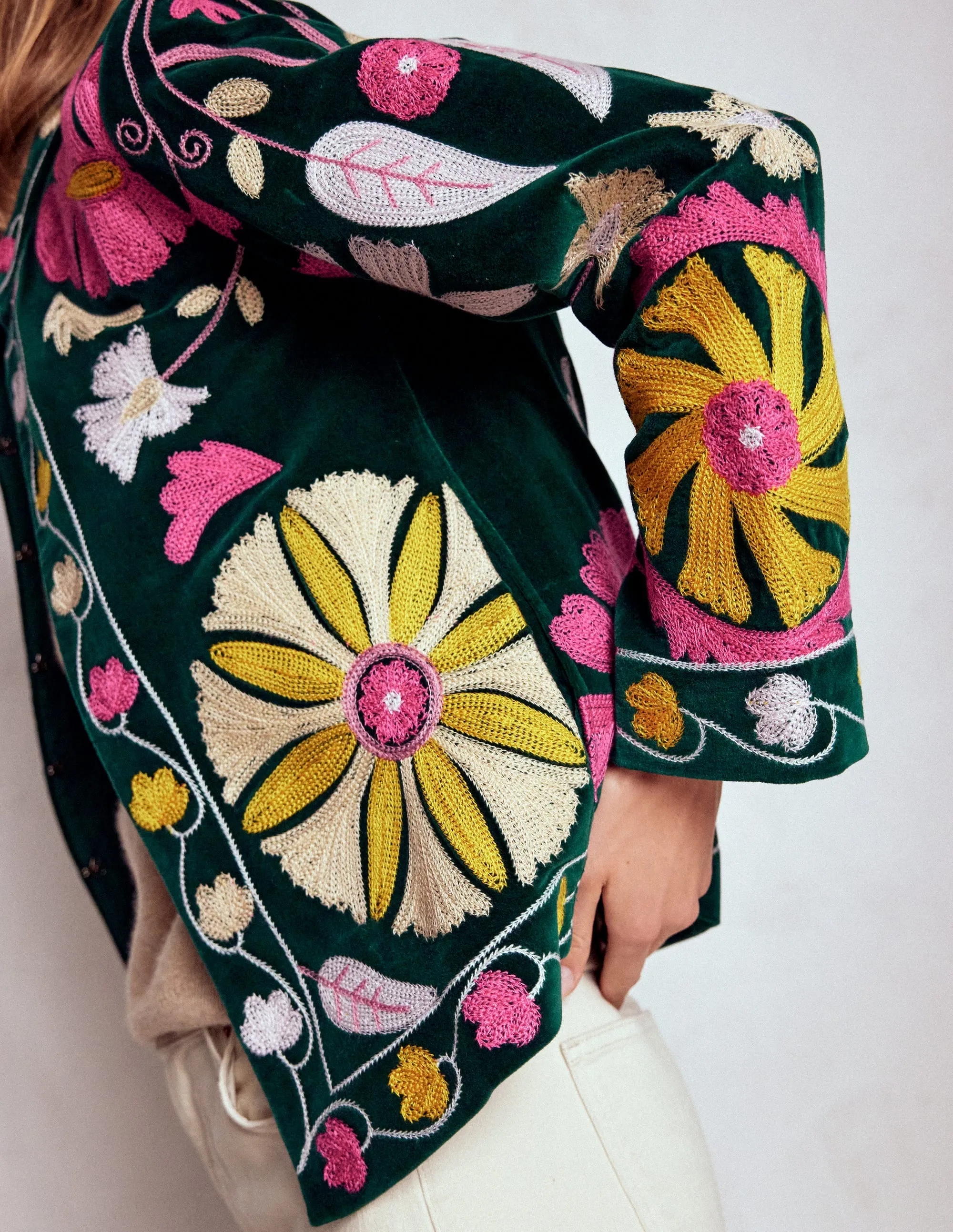 Embroidered Souvenir Jacket-Emerald Night Embroidery QuickDry Fabric Mid Season Wear