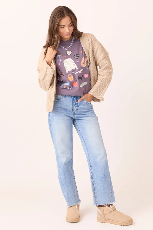 Eras Multi Icons Purple Graphic Tee Active Style HighCollared Design