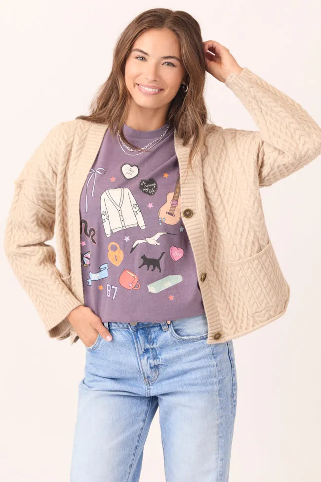 Eras Multi Icons Purple Graphic Tee Pure Linen Blend Pure Fit