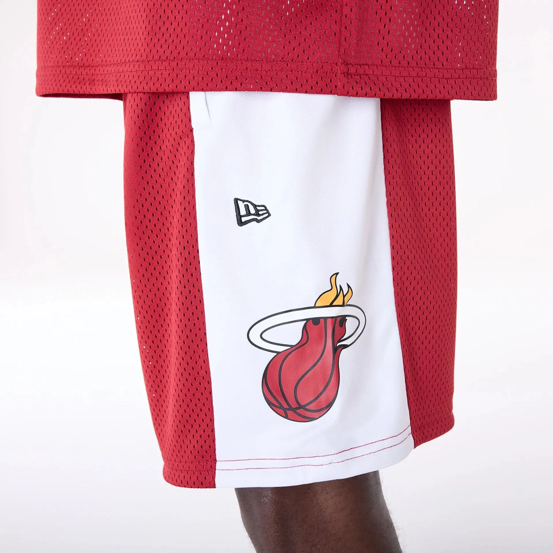 Style Choice Abrasion Defying Knee Patches Miami Heat NBA Graphic Dark Red Mesh Shorts