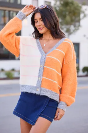 Ashley Orange and Grey Striped Cardigan SALE Fashion Forward BiasCut Trims
