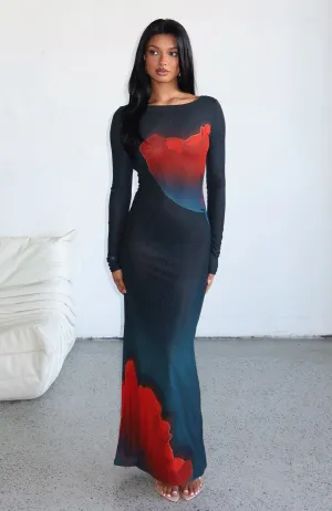 LowProfileZipper Bold colors No Halo Long Sleeve Maxi Dress Midnight Scarlet