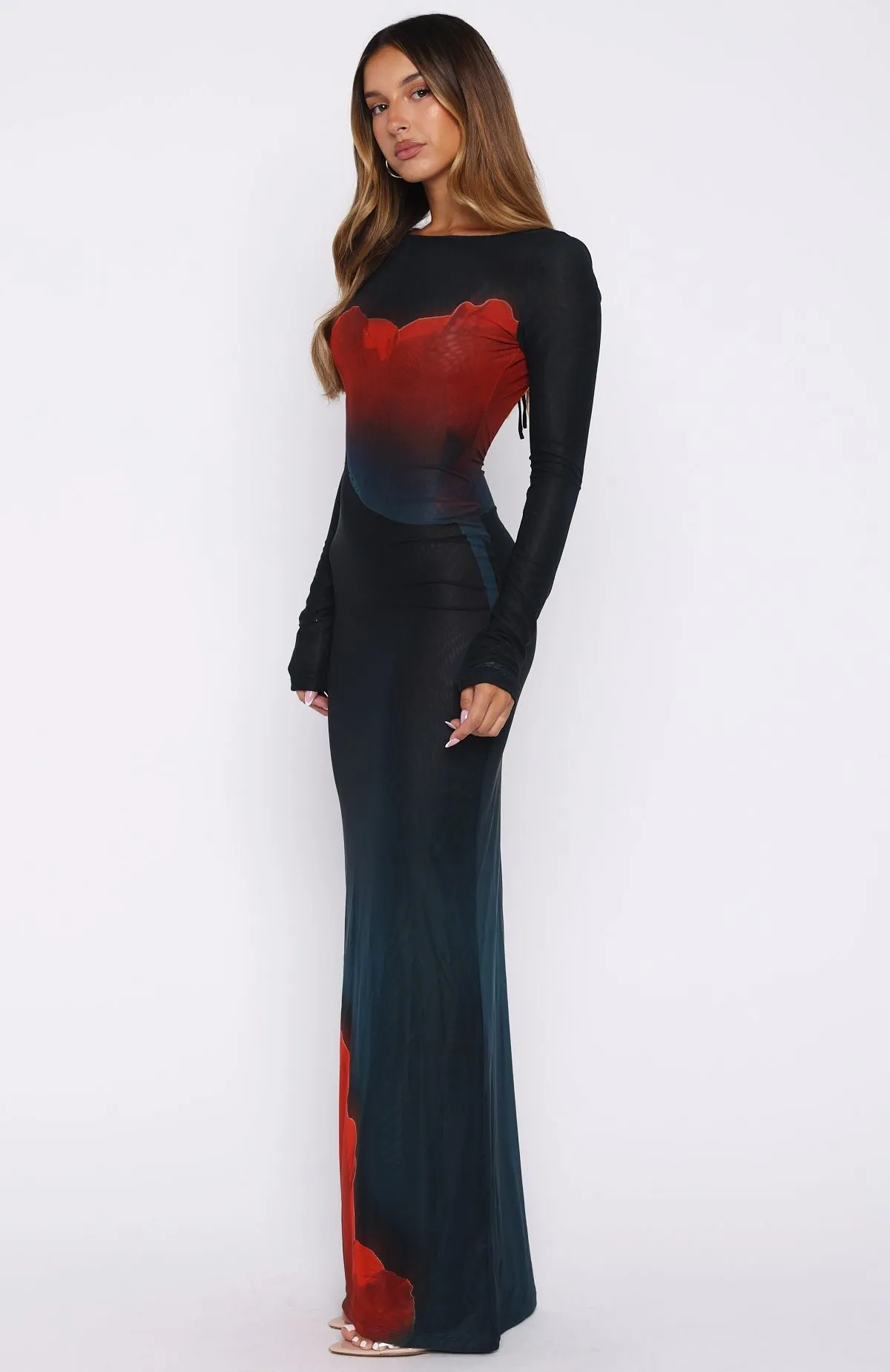 Understated Elegance No Halo Long Sleeve Maxi Dress Midnight Scarlet
