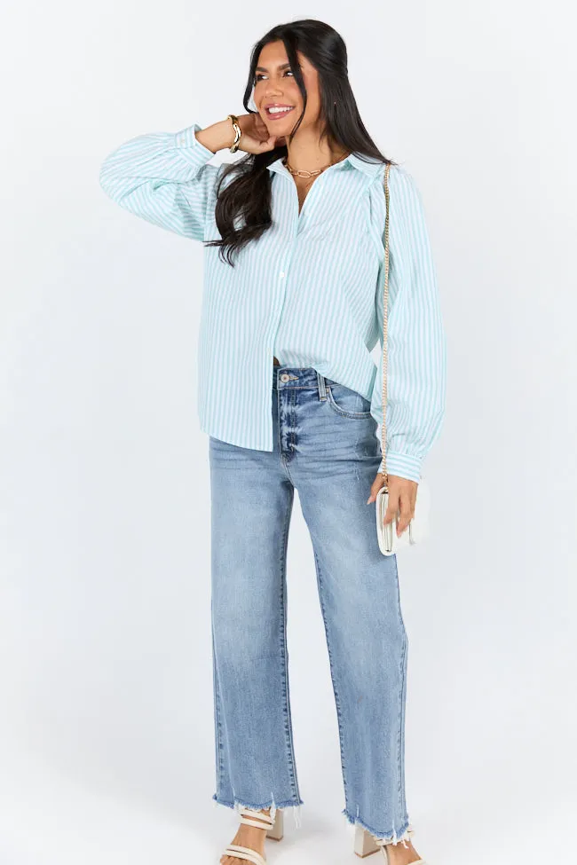 Here Lately Green Striped Button Down Top SALE Energy Ease