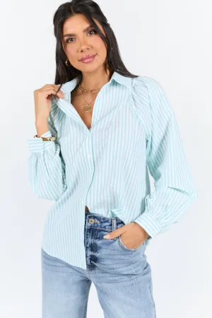 Here Lately Green Striped Button Down Top SALE ShockAbsorbent Padding