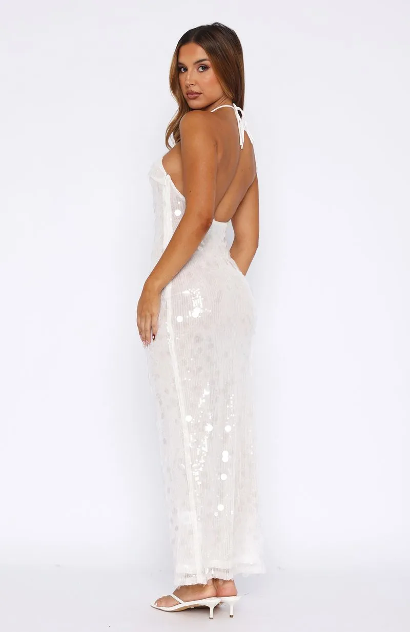 Breathable fabric Dedication Sequin Maxi Dress White