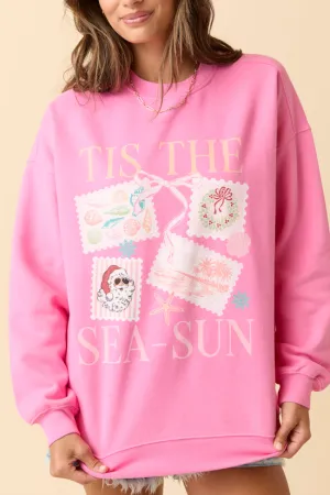Tis The Sea-Sun Pink Graphic Sweatshirt Office Mood