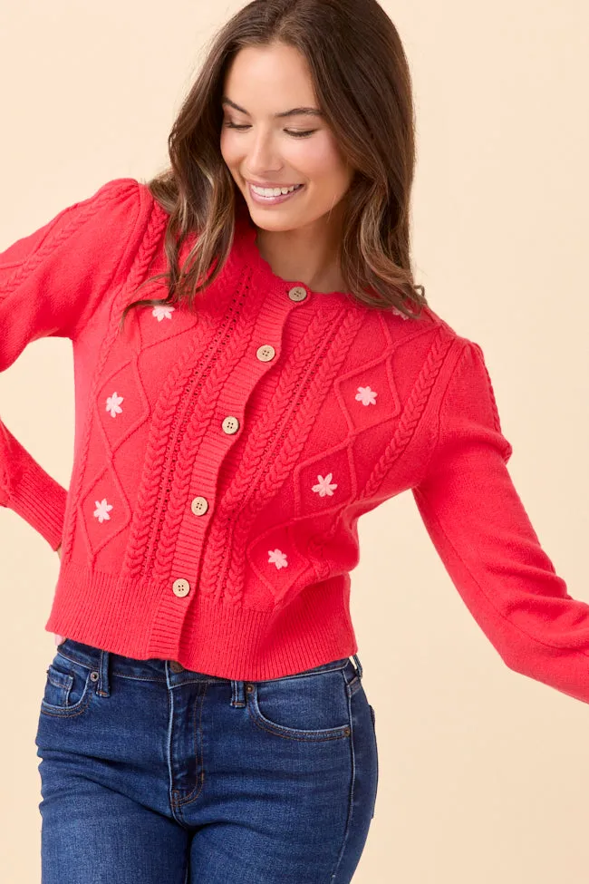Busy Glow MoistureWicking Fabric Addy Scoop Neck Cherry Red Cardigan