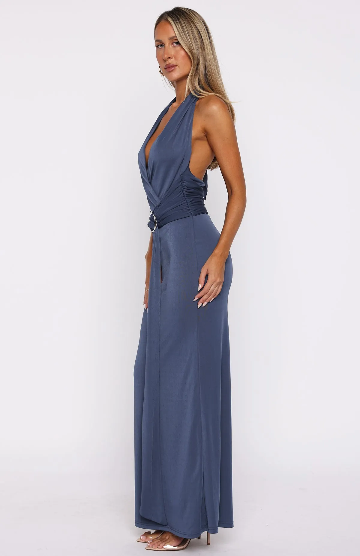 Elegant Silhouette Too Hot For You Halter Maxi Dress Steel