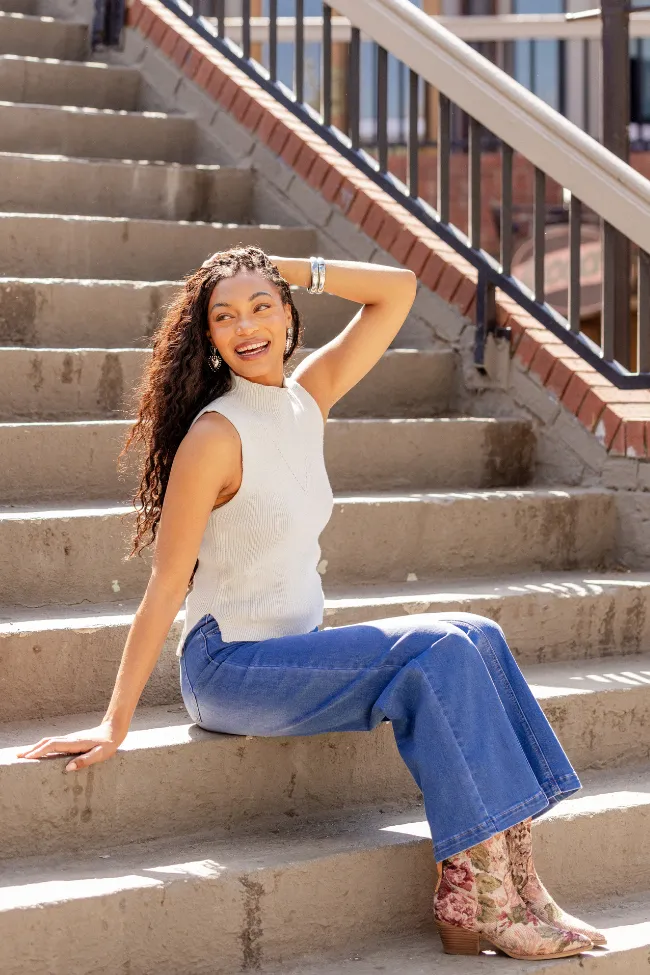 Farrah Ivory Mock Neck Sweater Tank Thick Glow
