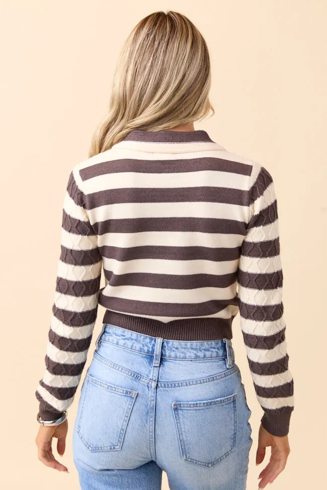 Arabella Brown Striped Cable Knit Crewneck Winter Core