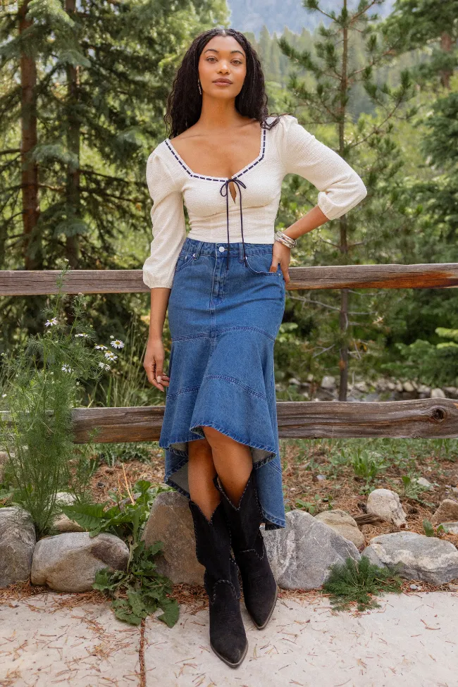 Tale Core FourWay Stretch Cece White Lace Trim Blouse