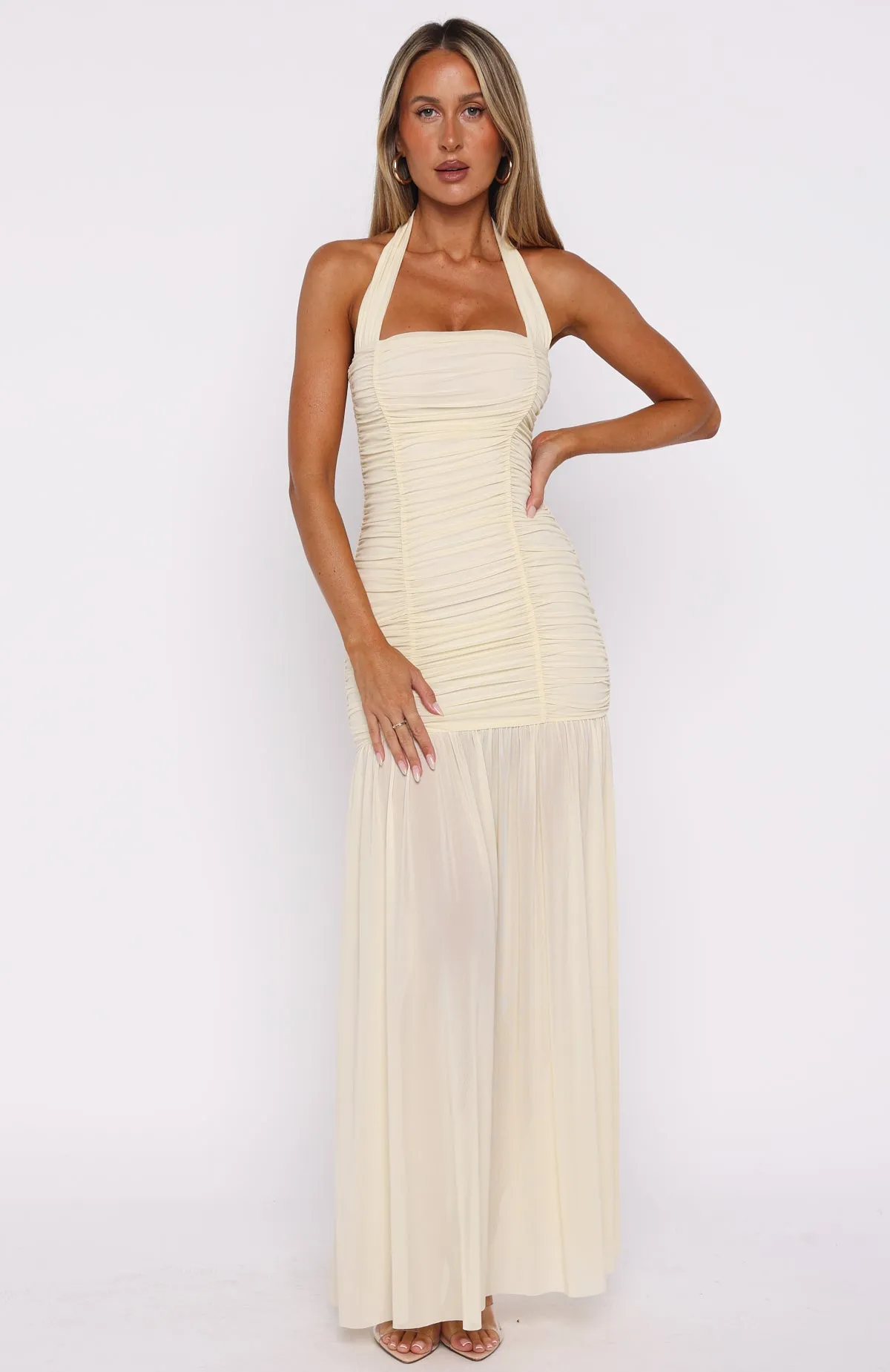 Unbothered Always Halter Maxi Dress Butter Tailored Cut Elegant Flow