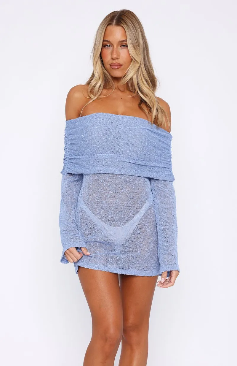 Can't Leave Me Long Sleeve Boucle Mini Dress Cornflower Blue Comfortable outdoor wear Moment Glow