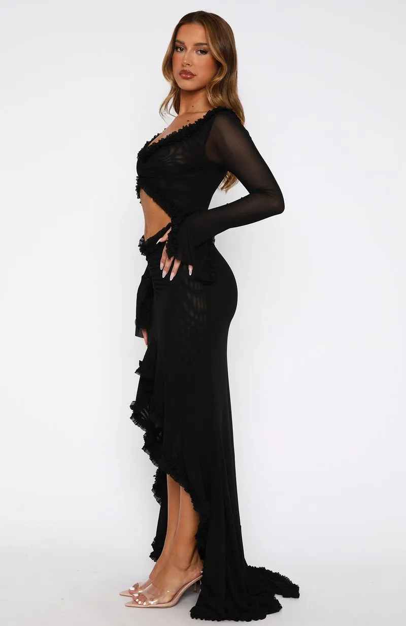 It Takes Time Long Sleeve Mesh Maxi Dress Black Soft Glide Silky-Lining