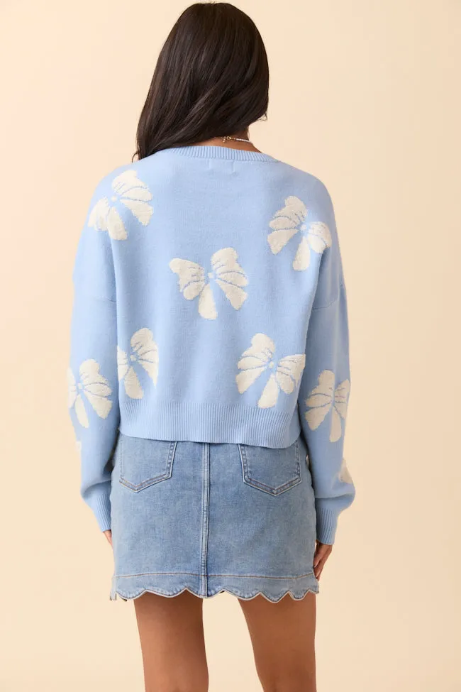 FlexSeamTechnology Lightweight sweater Faye Long Sleeve Blue Bow Print Sweater SALE