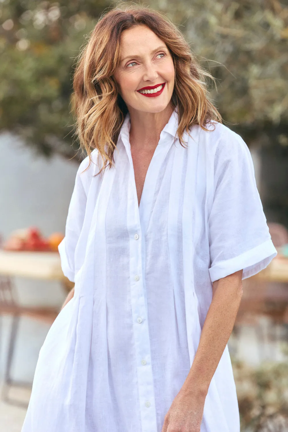 Lounge Vibe Bridget Linen Pleated Dress in White