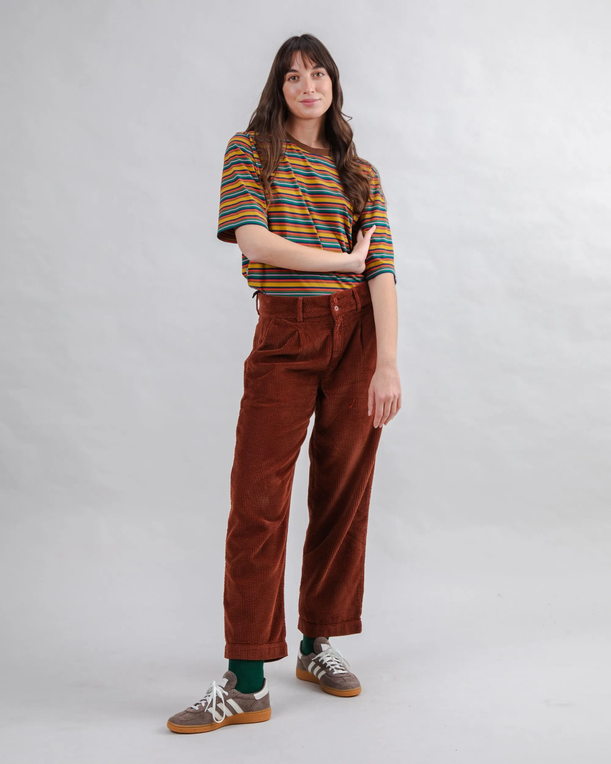 Stay Fresh Form Fitting Corduroy Pleated Pants Copper