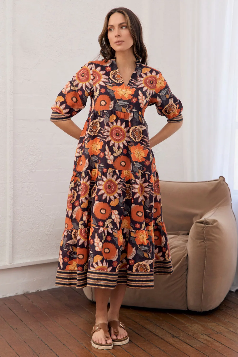 Sabre V-Neck Dress in Abigail Light Coral everyday staple