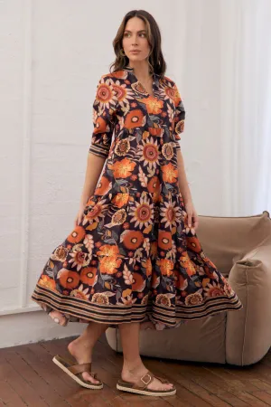 Comfortable travel dress Garden Scene Sabre V-Neck Dress in Abigail