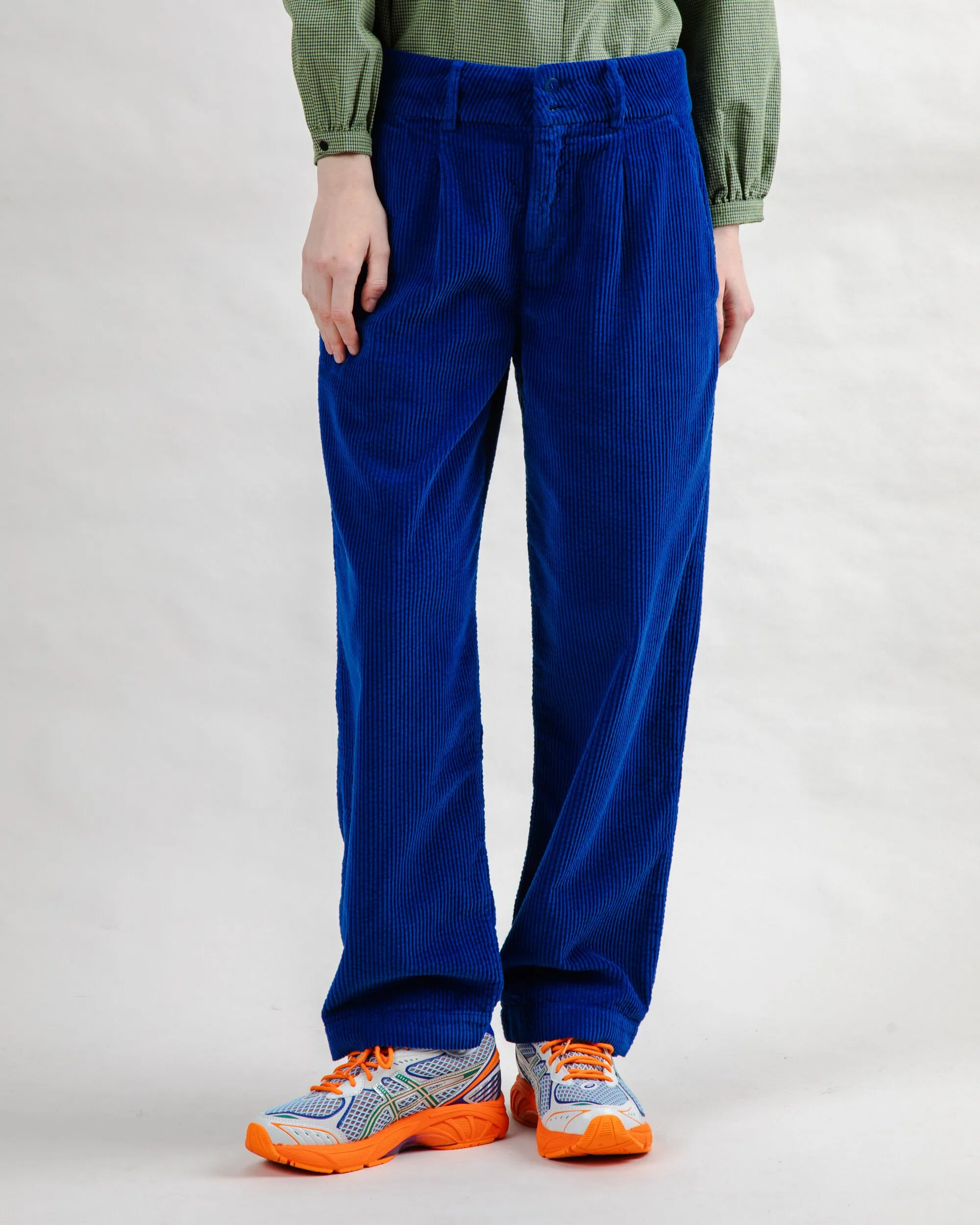 Corduroy Pleated Pants Klein Blue Perfect Fit Wear