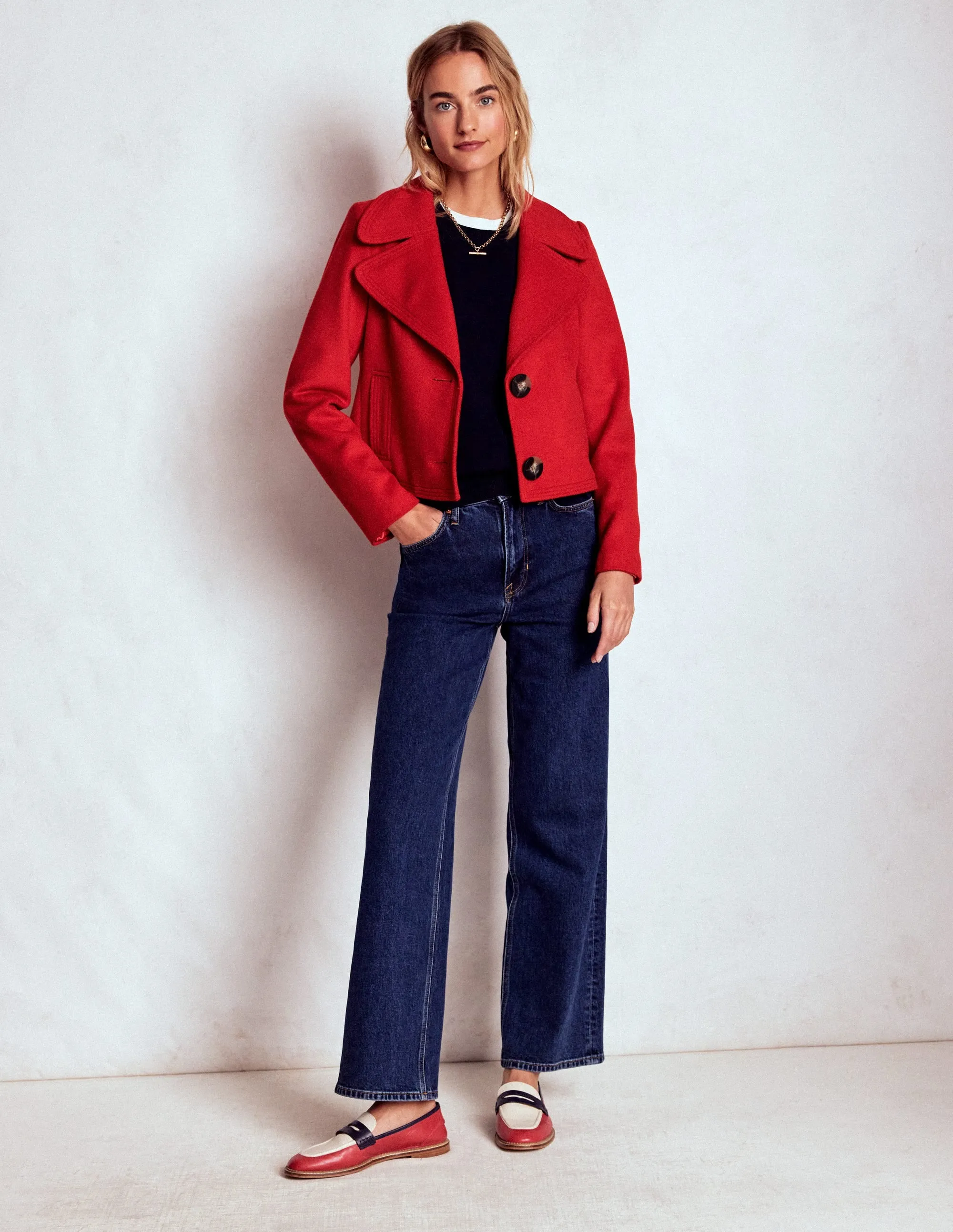 Topstitch Jacket-Poppy Red Bright Color