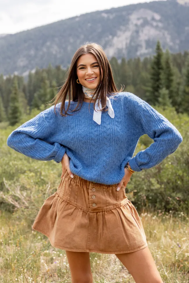 MultiDirectionalFlex Sherri Blue Cable Knit Sweater