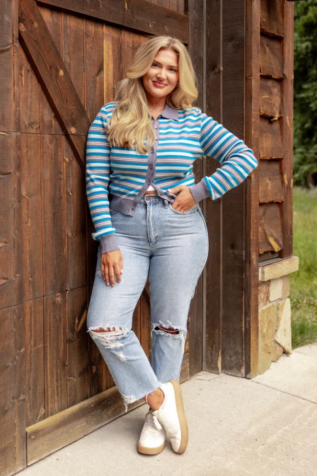 Natasha Blue Stripe Cardigan Planet Care