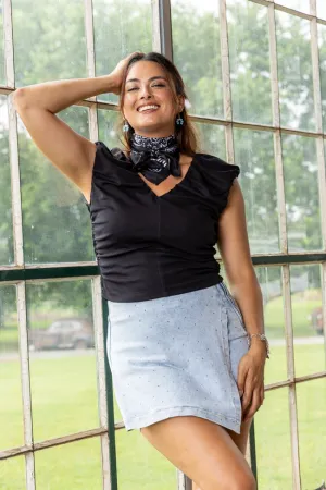 Fire Core Miley Sleeveless Black Ruched Knit Tank Top