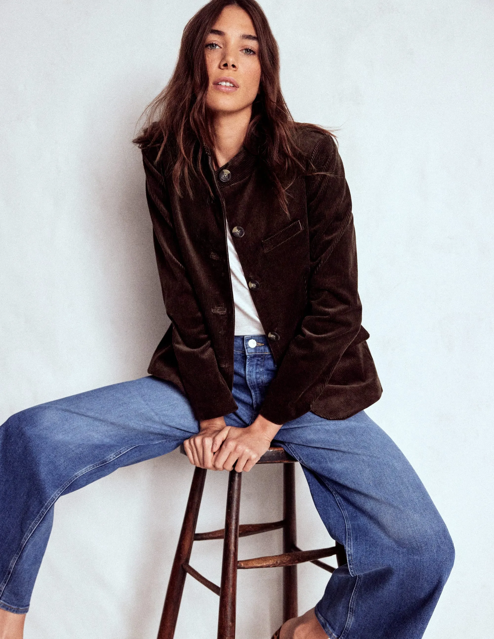 Adjustable Hood Strong Zip Military Cord Jacket-Espresso