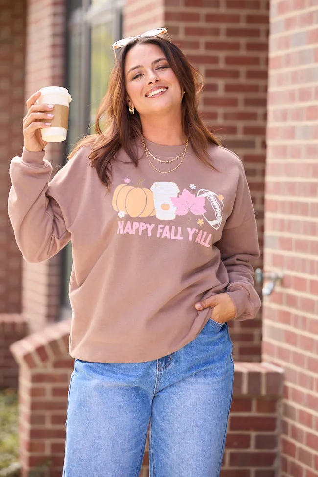 Simple Dress Happy Fall Y'all Mocha Graphic Sweatshirt