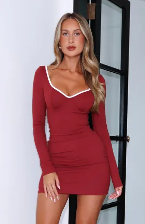 Follow You There Long Sleeve Mini Dress Wine Office Friendly Casual Elegance