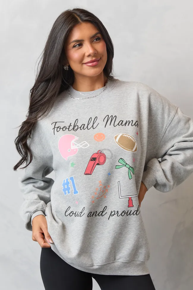 Football Mama Icons Light Grey Graphic Sweatshirt Chic Edge Daily Fit