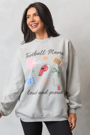 Wool Fit Shimmer Core Football Mama Icons Light Grey Graphic Sweatshirt