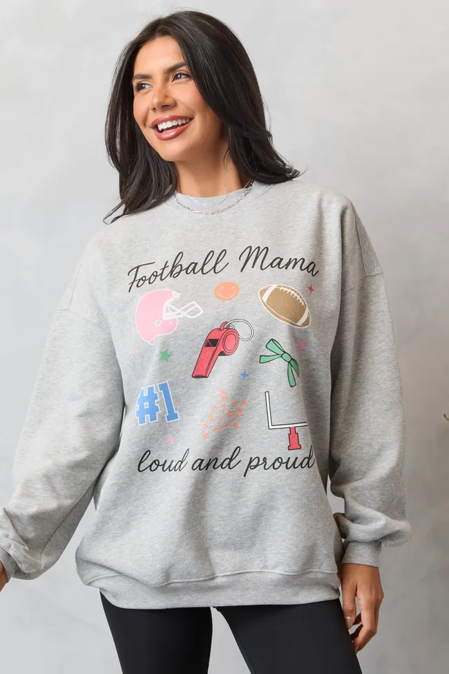 Wool Fit Shimmer Core Football Mama Icons Light Grey Graphic Sweatshirt