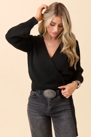 Winnie Black Wrap Cardigan Thermal Insulation Layer DoubleLayered Structure