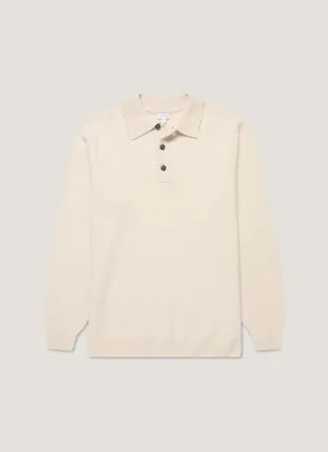 Perfect Layer Men's Lambswool Polo Shirt in Oatmeal Melange