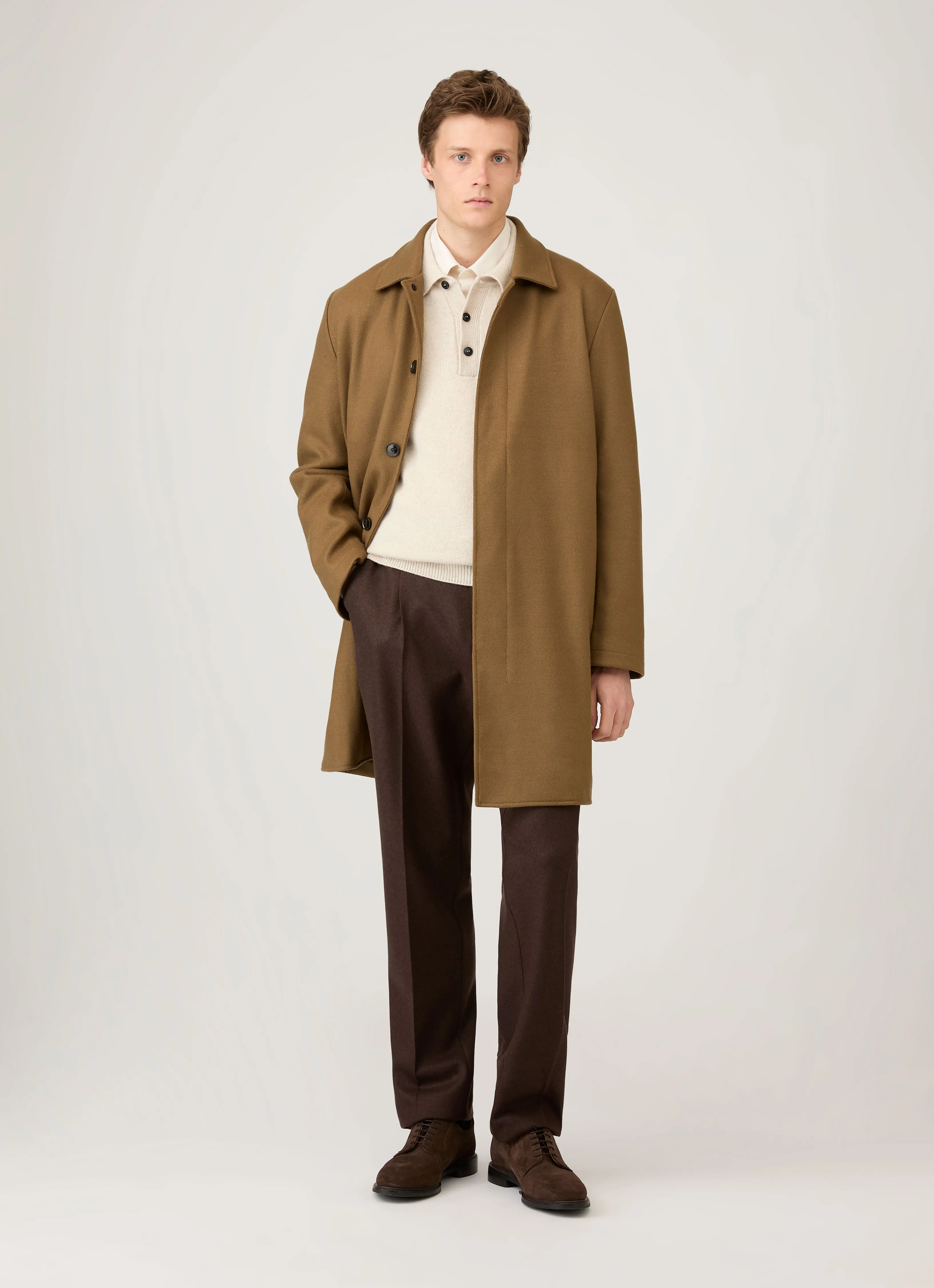 Men's Lambswool Polo Shirt in Oatmeal Melange Chill Comfort Wear Reinforced Neckline