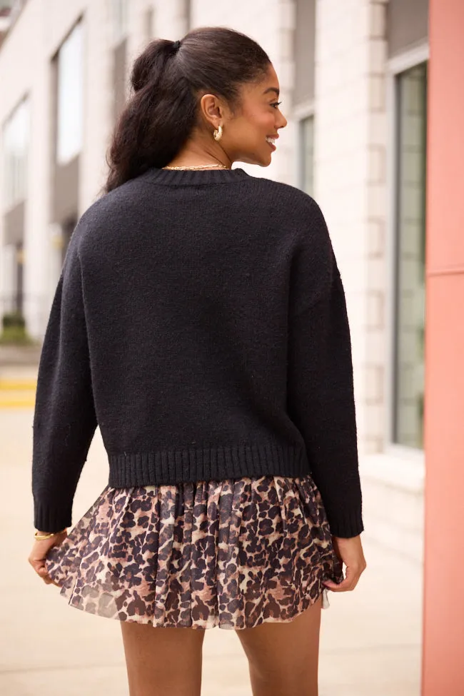 Soft Jacket Dena Solid Black Crewneck Sweater