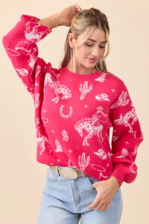 Virginia Pink Western Icon Crewneck Sweater UVProtection Coating Spark Soul