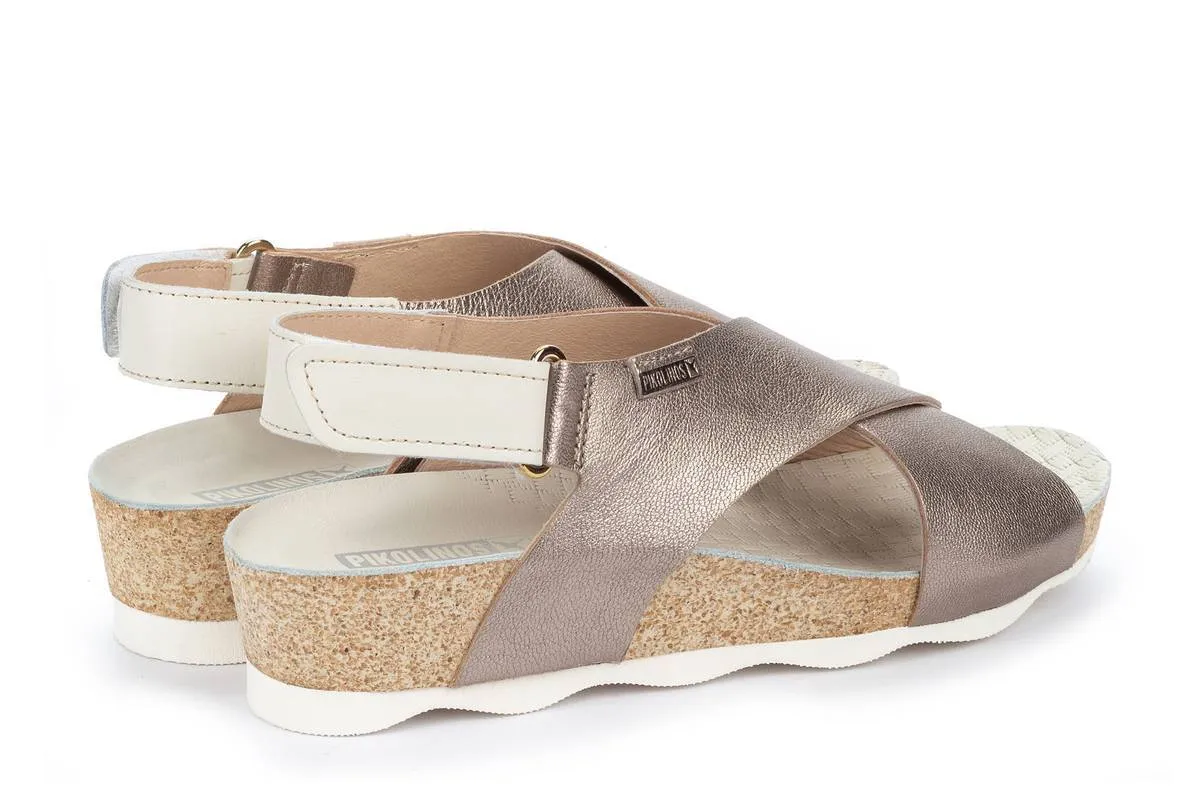 Pikolinos Women's Mahon Stone Metallic Leather Sand Beige Soft Edge