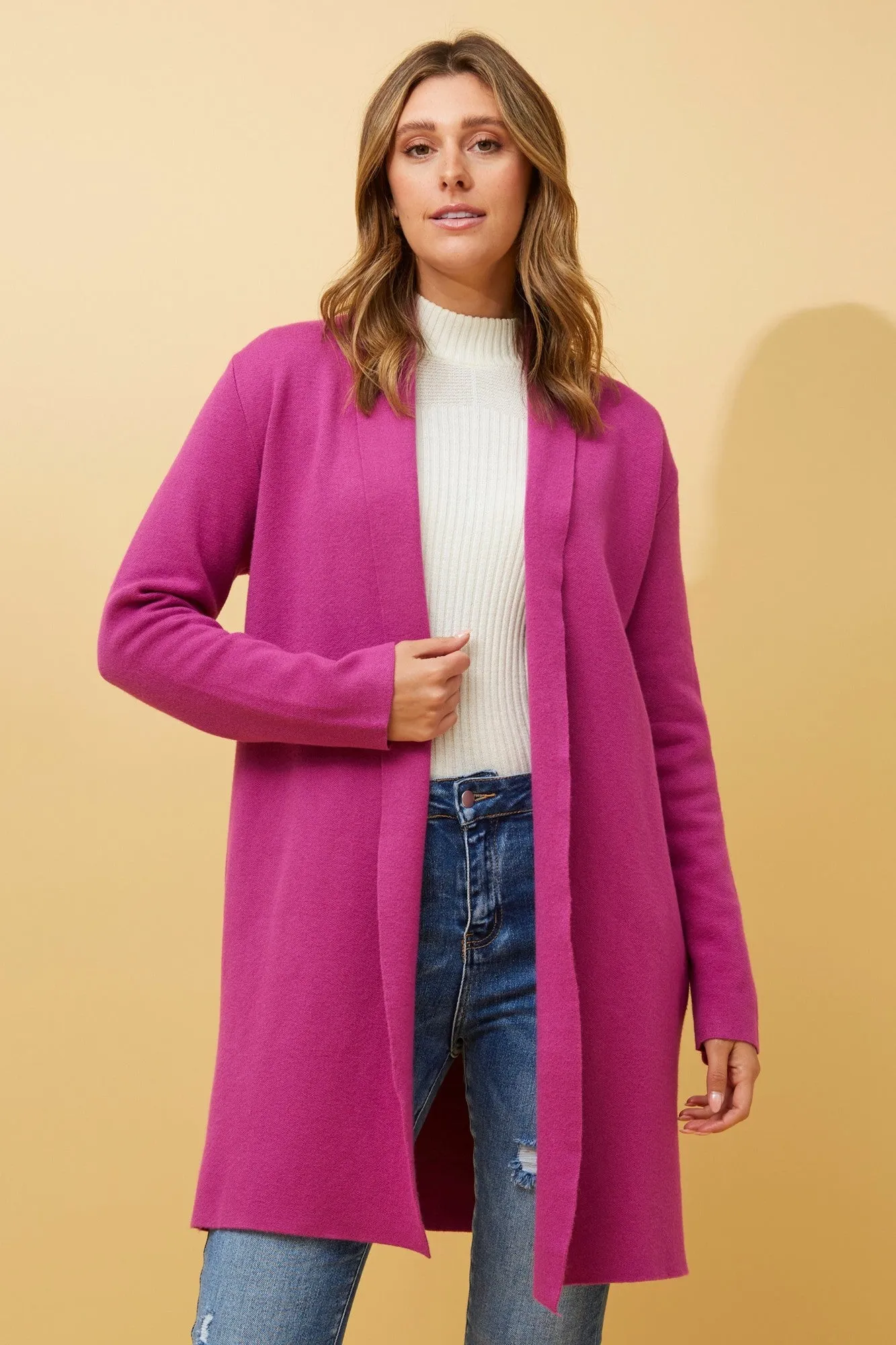 GEORGETTA SOLID KNIT CARDIGAN Clean Jacket Detail Reinforced Elbows