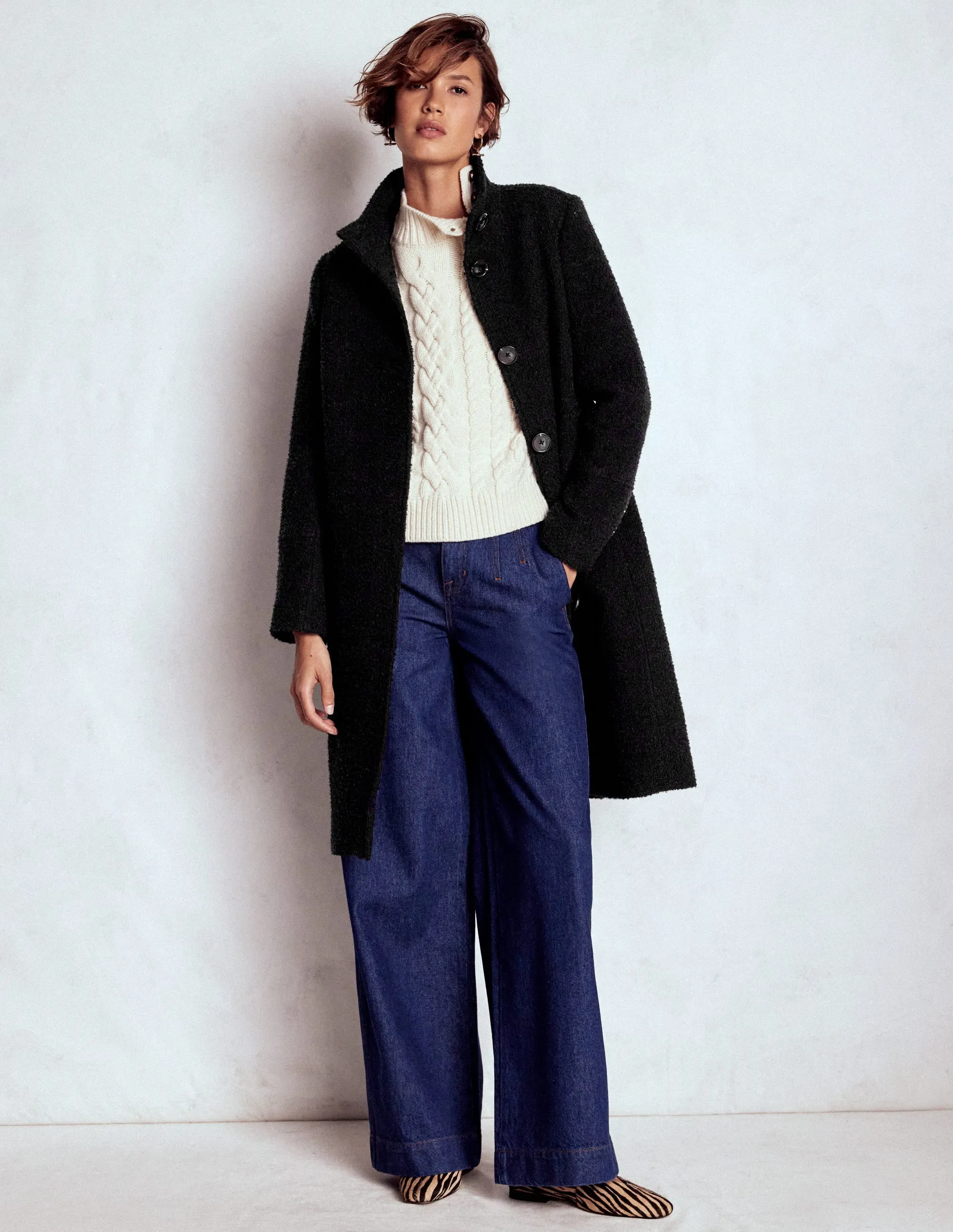 Stormproof Zipper Shrink resistant Funnel Neck Coat-Black