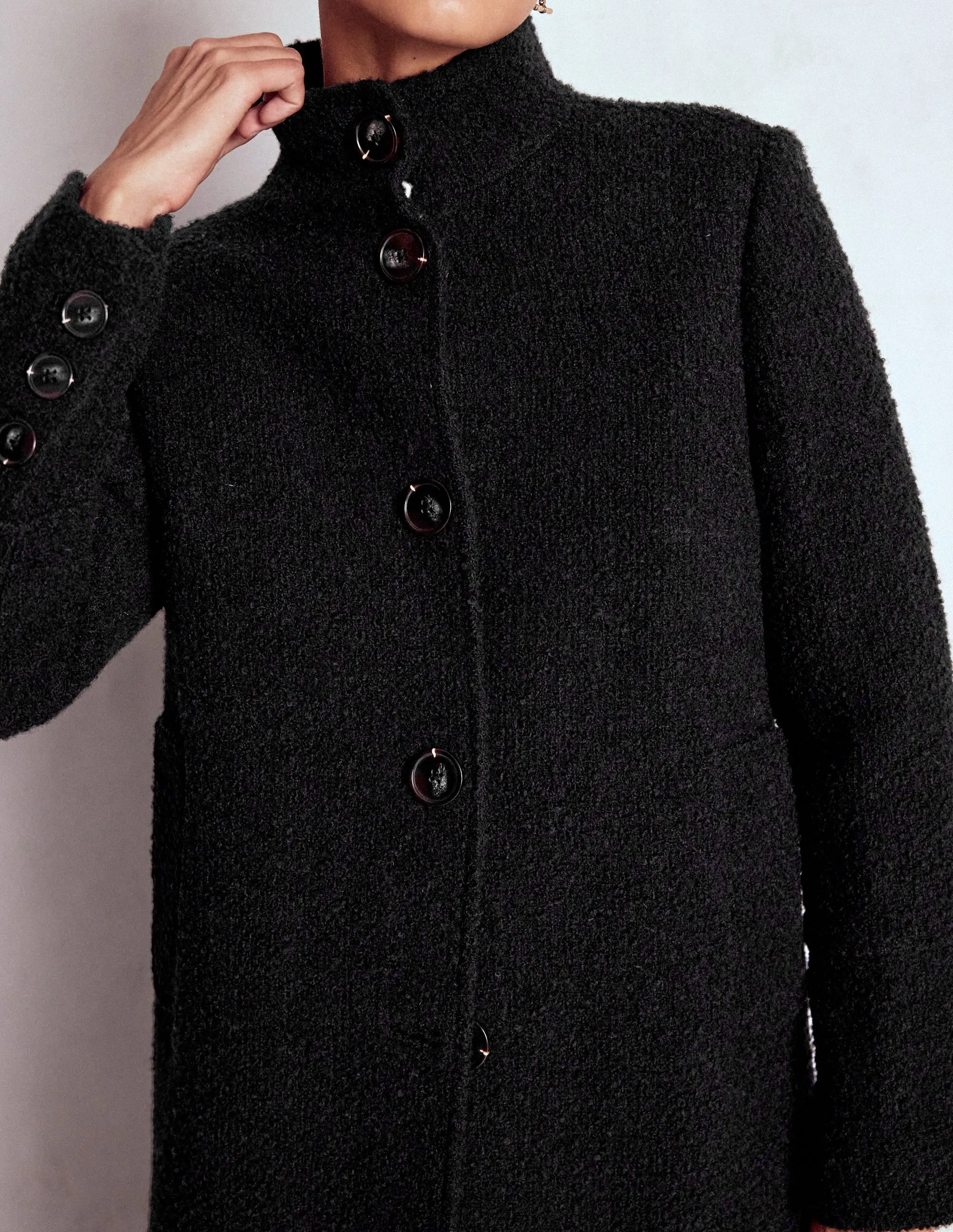 Funnel Neck Coat-Black Anti Static Treatment
