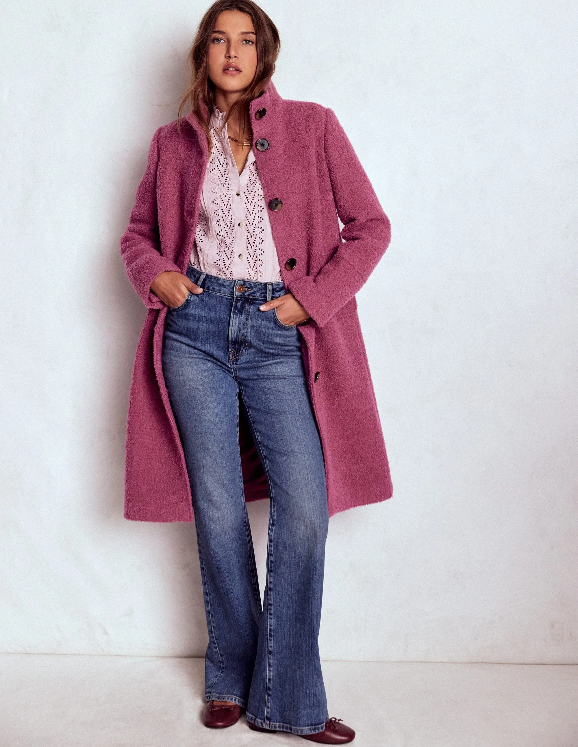 Funnel Neck Coat-Pink Heather Comfy Street Piece Street Comfort Fit