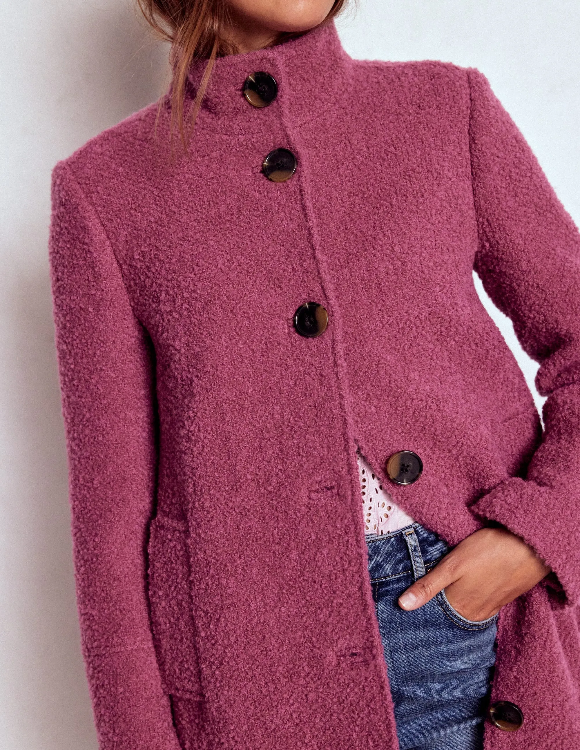 Relaxed City Style Funnel Neck Coat-Pink Heather