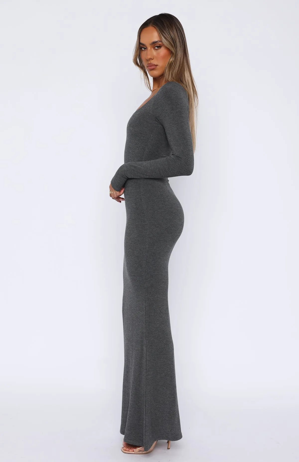 Daywear Mood City Layers Get My Attention Long Sleeve Maxi Dress Dark Charcoal