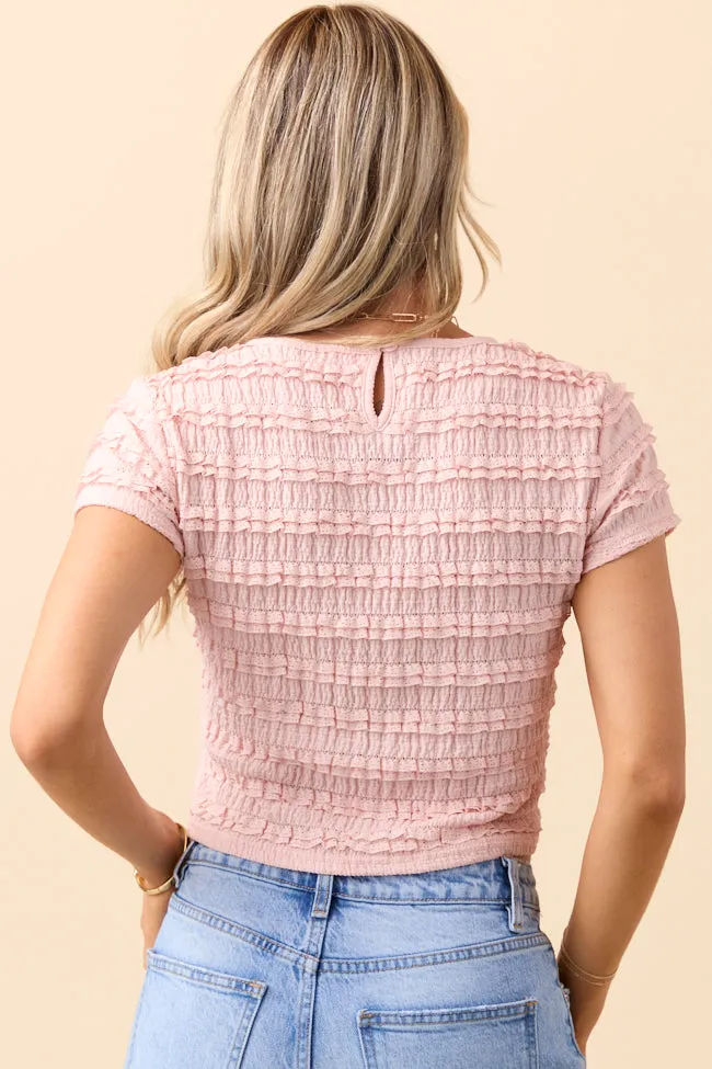 Charm Core Commute Ease Gia Pink Lace Ruffle Crop Tee